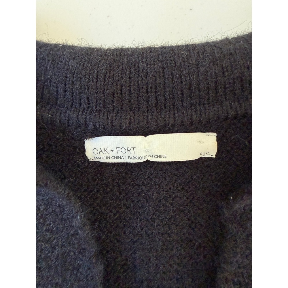 OAK + FORT Black Collared Cropped V-Neck Sweater S Minimalist Basic - Picture 4 of 8